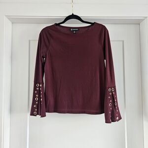 INC International Concepts Maroon Long Sleeve Top with Grommet Accents